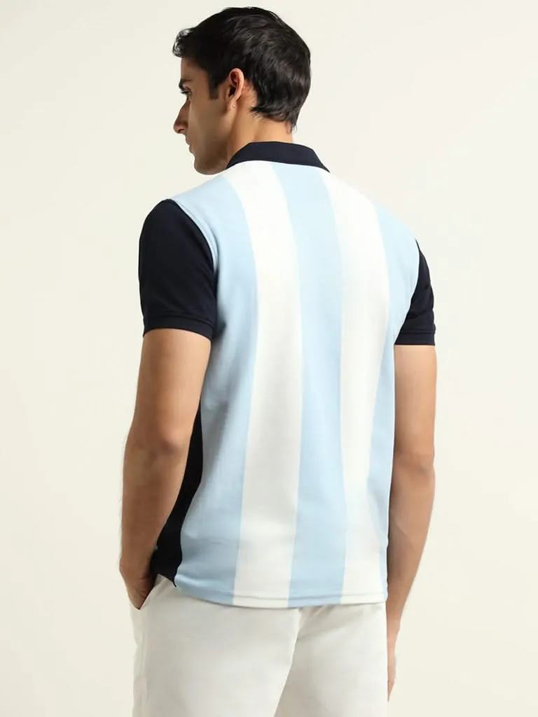 WES Casuals Navy Striped Cotton Blend Relaxed Fit T-Shirt