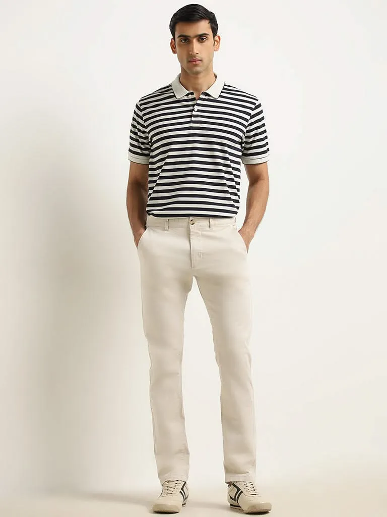 WES Casuals Navy Striped Relaxed-Fit Polo T-Shirt