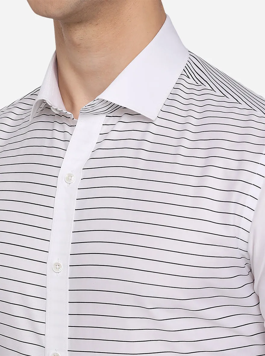 White & Black Striped Slim Fit Party Wear Shirt | JB Studio