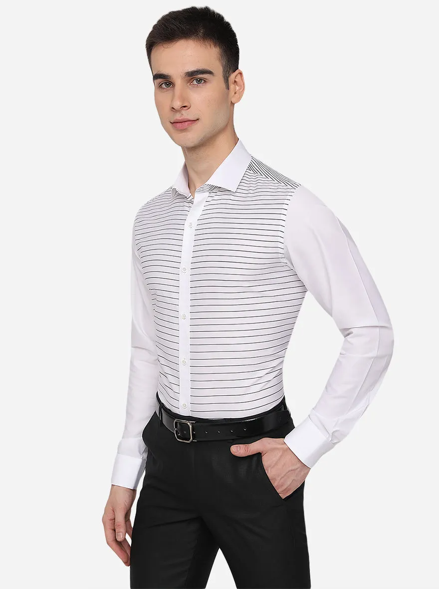 White & Black Striped Slim Fit Party Wear Shirt | JB Studio