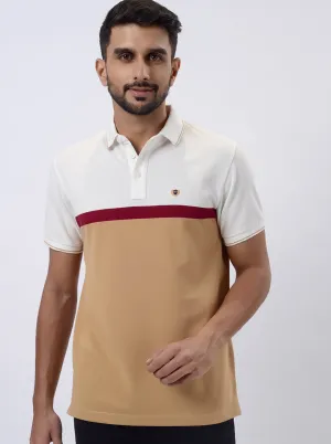 White & Cream Striped Slim Fit Polo T-Shirt | JadeBlue