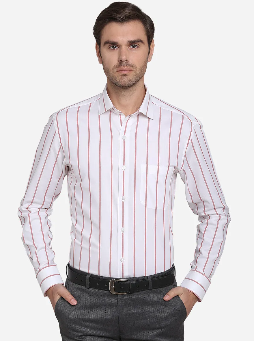 White & Red Striped Slim Fit Formal Shirt  | Metal