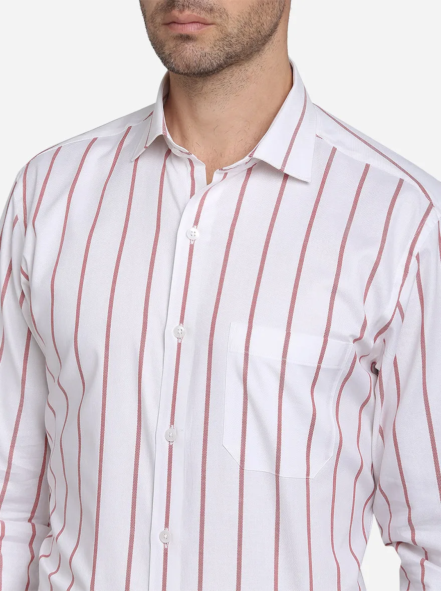 White & Red Striped Slim Fit Formal Shirt  | Metal