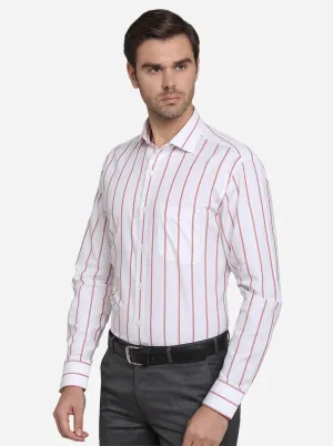 White & Red Striped Slim Fit Formal Shirt  | Metal