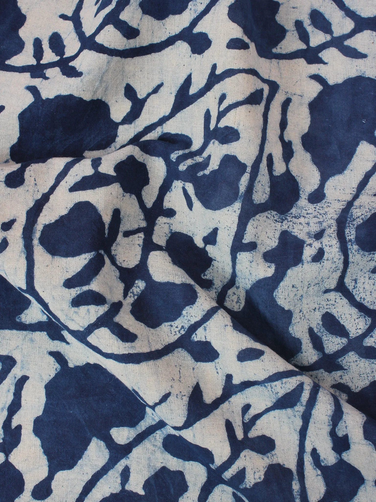 White Indigo Hand Block Printed Cotton Fabric Per Meter - F0916351