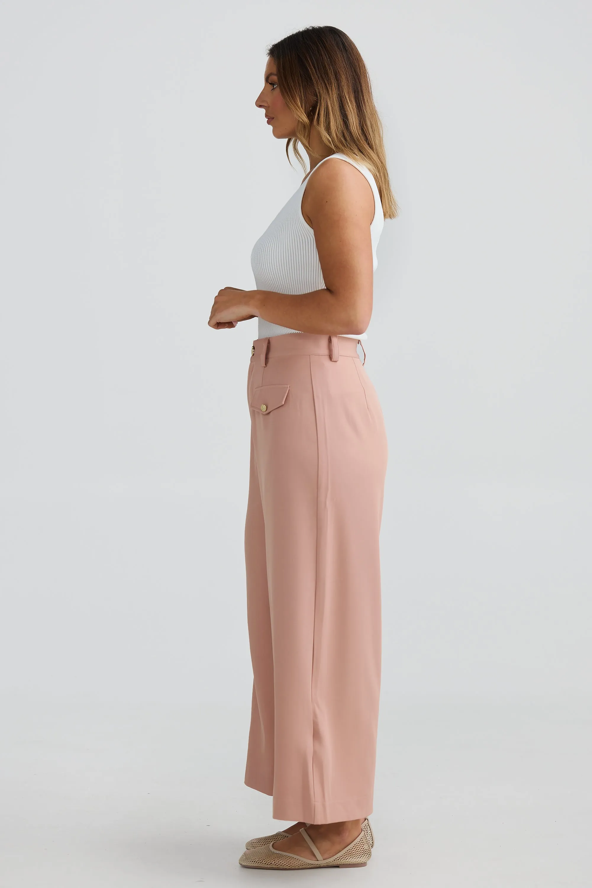 Wide Leg Pocket Pants - Dusty Rose